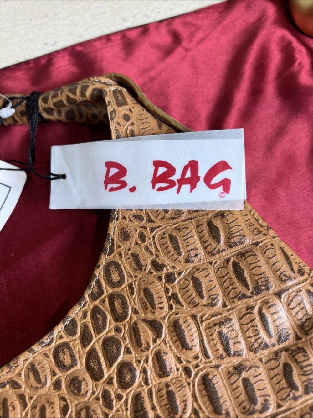 Barganza B. Bag Real Leather Brown Croc Pattern Shoulder Bag - Picture 11 of 14